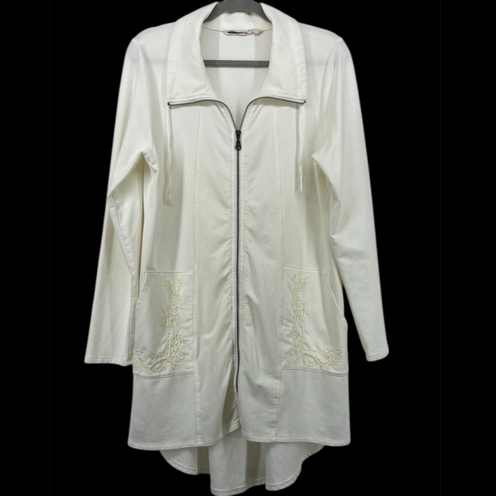Soft Surroundings Size M‎ Full Zip Up Cardigan Sweater Jacket Tonal Embroidered